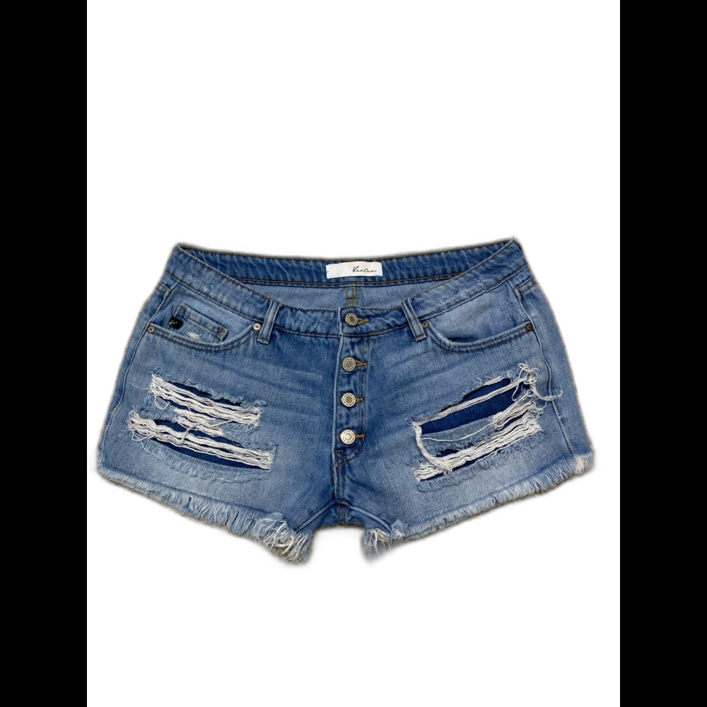 Kancan 90s Button Fly Distressed Denim Raw Hem Jean Shorts Size 28